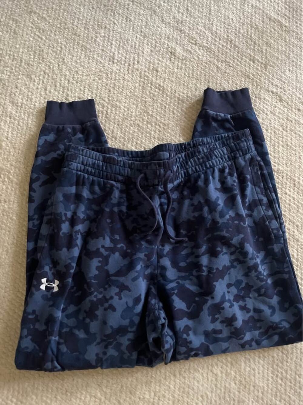 Men’s Under Armour Camo Joggers XL Blue Black Drawstring Comfy Workout Athletic